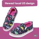 K KomForme Toddler Girls Boys Shoes Little Kids Slip on Canvas Sneakers for Running/Walking (Navy Dinosaur)