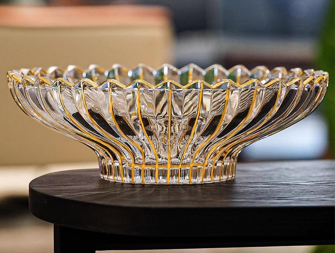 MAGCOLOR Hand-painted Gold Decorative Bowl-12 inch Diameter, Fruit Bowl, Kitchen Table Centerpiece, Home Decor. (Gold)