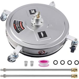 Twinkle Star 20" Pressure Washer Surface Cleaner with 4 Wheels, Stainless Steel Housing & 1/4" Quick Connector, Power Washer Attachment with 2 Extension Wand, 2 Replacement Nozzles, 4000 PSI