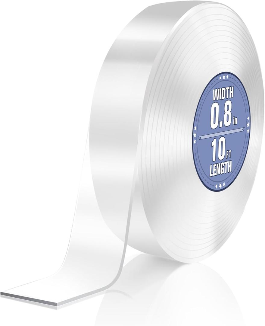 2 x Double Sided Tape Heavy Duty, Clear Nano Tape, 0.8'' x 120'' Two Sided Mounting Adhesive for Walls Posters Carpet, Removable Space Gel Strip, 1/12" Thick