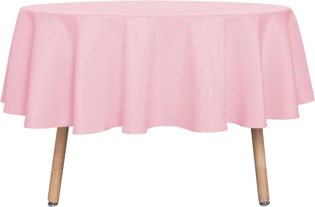 sancua Round Tablecloth - 70 Inch - Water Resistant Spill Proof Washable Polyester Table Cloth Decorative Fabric Table Cover for Dining Tables, Buffet Parties and Camping, Pink