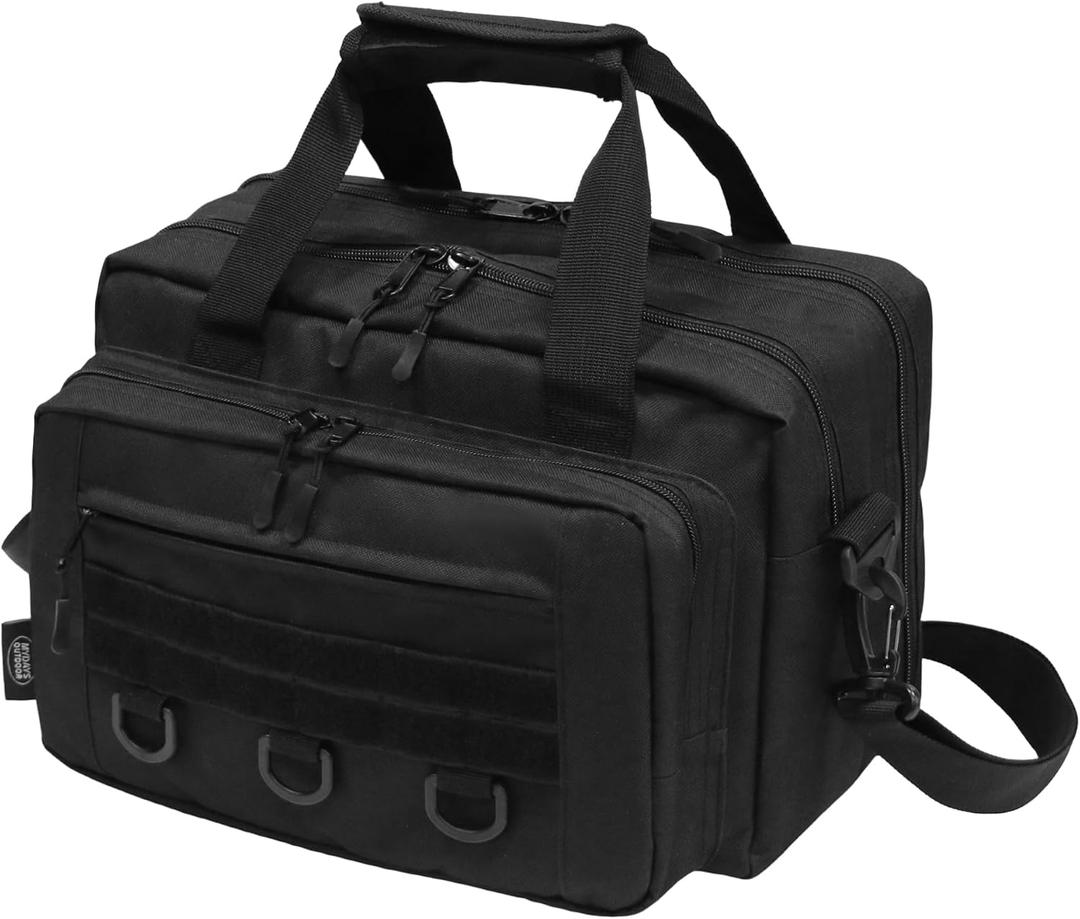 Gun Range Bags for Handguns, Tactical 2 Firearm Shooting Bag for Ammo, Pistol Carrying Case with Multi-Pockets, Shooters Duffle Bag for Outdoor Hunting, Black