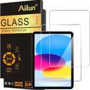 2 x Ailun Screen Protector for iPad 11th A16 2025 [11 Inch] / 10th Generation 2022 [10.9 Inch], Tempered Glass [Face ID & Apple Pencil Compatible] Ultra Sensitive Case Friendly [2 Pack]