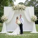 20ft12ft Ivory Backdrop Curtain for Wedding Parties, 4 Panels Wrinkle Free Polyester Photo Backdrop Drapes Back Drop Cloth for Birthday Photography Background