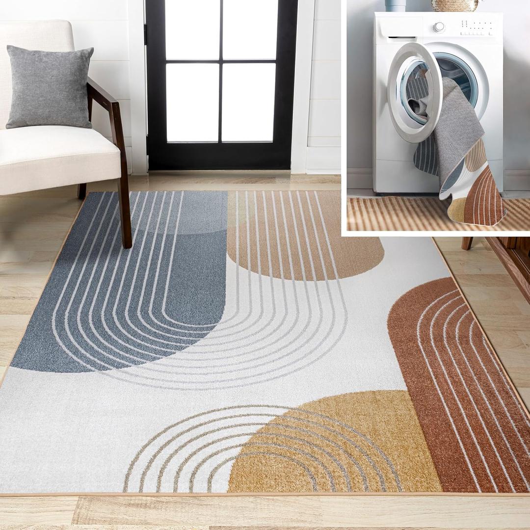 JONATHAN Y Machine Washable Multi Indoor Area Rug 5X8 ft, Arches Contemporary Minimalist for Living Room, Bedroom, Kitchen, Office, Easy-Cleaning, High Traffic, Pet-Friendly, Non-Shedding (WSH312A-5)