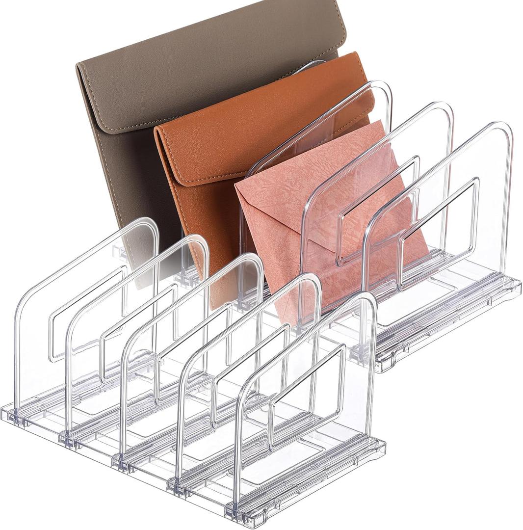 LALOBLUE File Organizer, Acrylic File Folder Organizer File Sorter, Plastic Vertical Book Dividers for Magazine Mail Letter Paper, Desktop Organizers for Office, Classroom & Home(4 Sections, 2 Pack) (Clear)