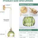Battery Operated Wall Sconce with Green Tulip Shade Pattern Glass Adjustable Chain Retro Gold Wall Mounted Light, Modern Wall Lamp Fixtures Decor for Bedside Bedroom Indoor Doorway (Battery Operated (1 pack)- Long Cord)