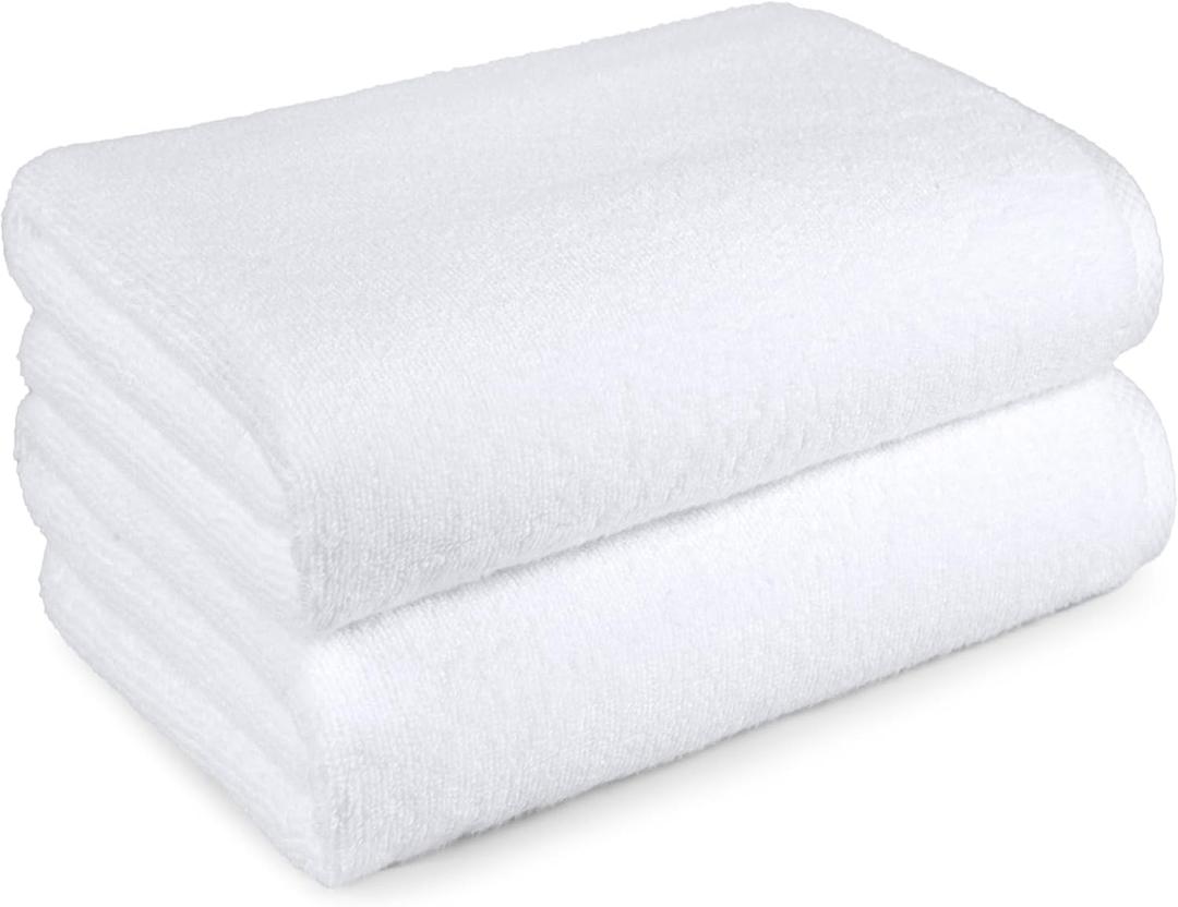 Amazon basics 2 piece Lightweight quick-dry oversize bath towel, 100% cotton, White, 62" x 30"