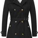 CREATMO US Women's Hooded Pea Coat Trench Jacket Trench Coats with Belt Black 2XL