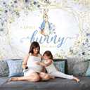 Bunny Themed Baby Shower Backdrop Blue Floral Rabbit Easter Party Decoration Supplies Newborn Birthday Boys Baby Shower Photography Background Cake Table Banner Photo Booth Studio Props 7x5ft