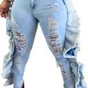 SperLucky Plus Size Jeans for Women Blue High Waisted Distressed Casual Jeans XXL