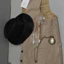 Gionforsy 1920s Mens Costume Gatsby Gangster Vest Fedora Hat Suspenders Bow Tie Costume Accessories Set (Small, Beige)