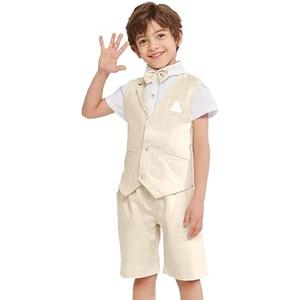 Summer Boys Suit Dress Clothes Kids Wedding Ring Bearer Outfit 4Pcs Shirt Vest Shorts Setb 130