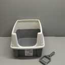 Large Cat Litter Box with High Sides, Open Top, Includes Scoop, 19 x 15 x 11.75 inches, Grey/Beige