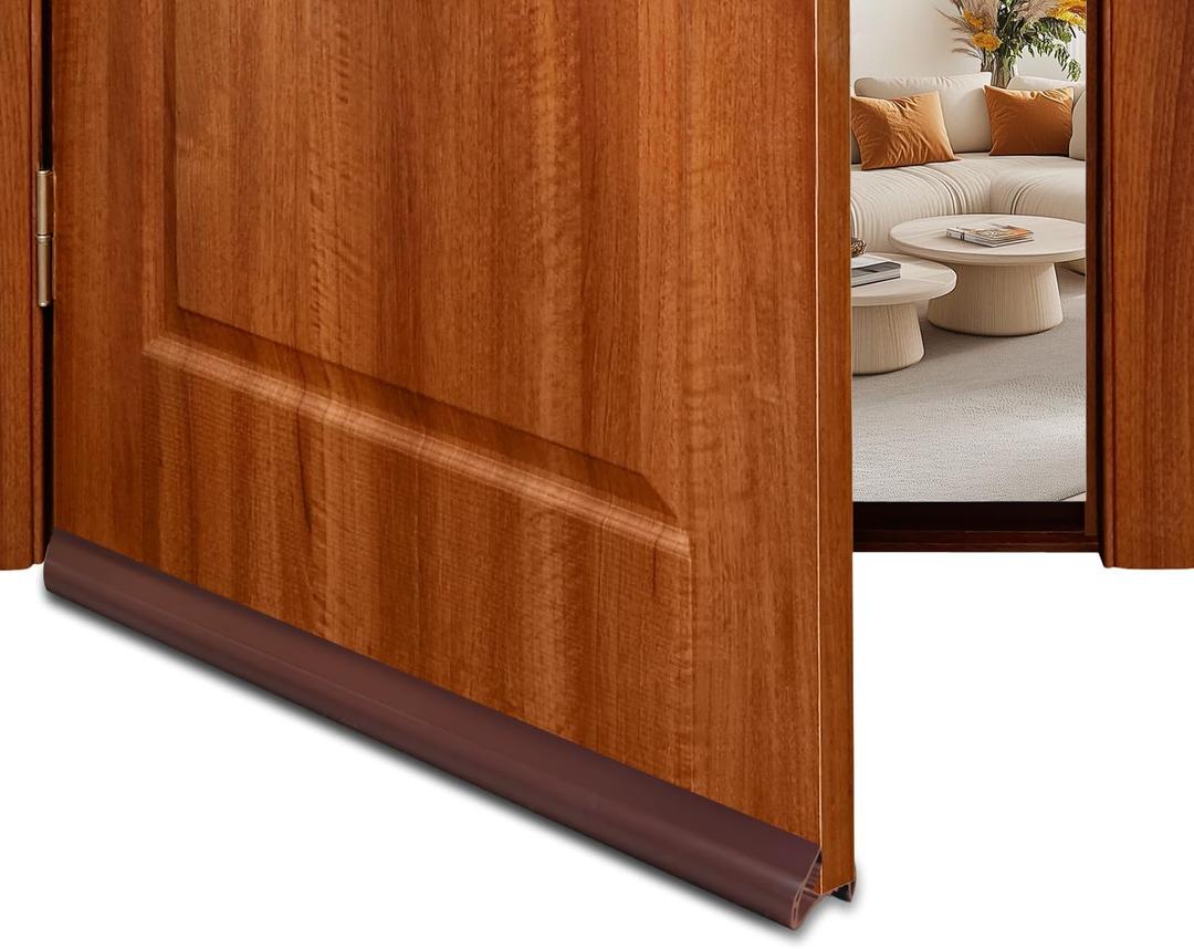 U-Shape Under Door Seal - 39.37" x 1.97" x 1.18" - PVC Slide-On Door Bottom Seal with Bottom Cotton and Buckle for 1.38"-2.17" Door Thickness (2 Pack, Brown)