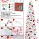 HMASYO 5 FT Pop Up Christmas Tree with Timer Lights and Decorations, White Tinsel Christmas Tree with Candy and 24 Balls Ornament, Collapsible Pencil Tree Xmas Decoration for Home, Office, Party