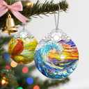 3 x Christmas Ornament, Christmas Decoration, Stained Glass Ornament, Heirloom Keepsakes, Holiday Ornaments, Holiday Presents, Unique Xmas Gifts, Gift Exchange Ornaments, Gift Idea - Sea Waves