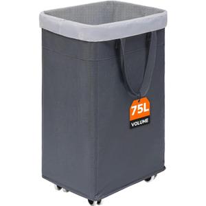 CHICVITA Rolling Laundry Basket with Wheels,75L Large Collapsible Laundry Hamper with Removable Wash Bag Space for Corner Dorms, Grey