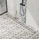 Neodrain 48-Inch Linear Shower Drain with Tile Insert Grate, Matte Black 304 Stainless Steel Rectangle Shower Floor Drain, Linear Drain with Leveling Feet, Hair Strainer (Black)