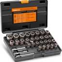 THINKWORK Bolt Extractor Kit, 32-Piece Nut Extractor Socket Set, 1/4" & 3/8" Drive Rounded Bolt Remover, Lug Nut Removal Tool, Rusted, Rounded-Off, Stripped Fasteners