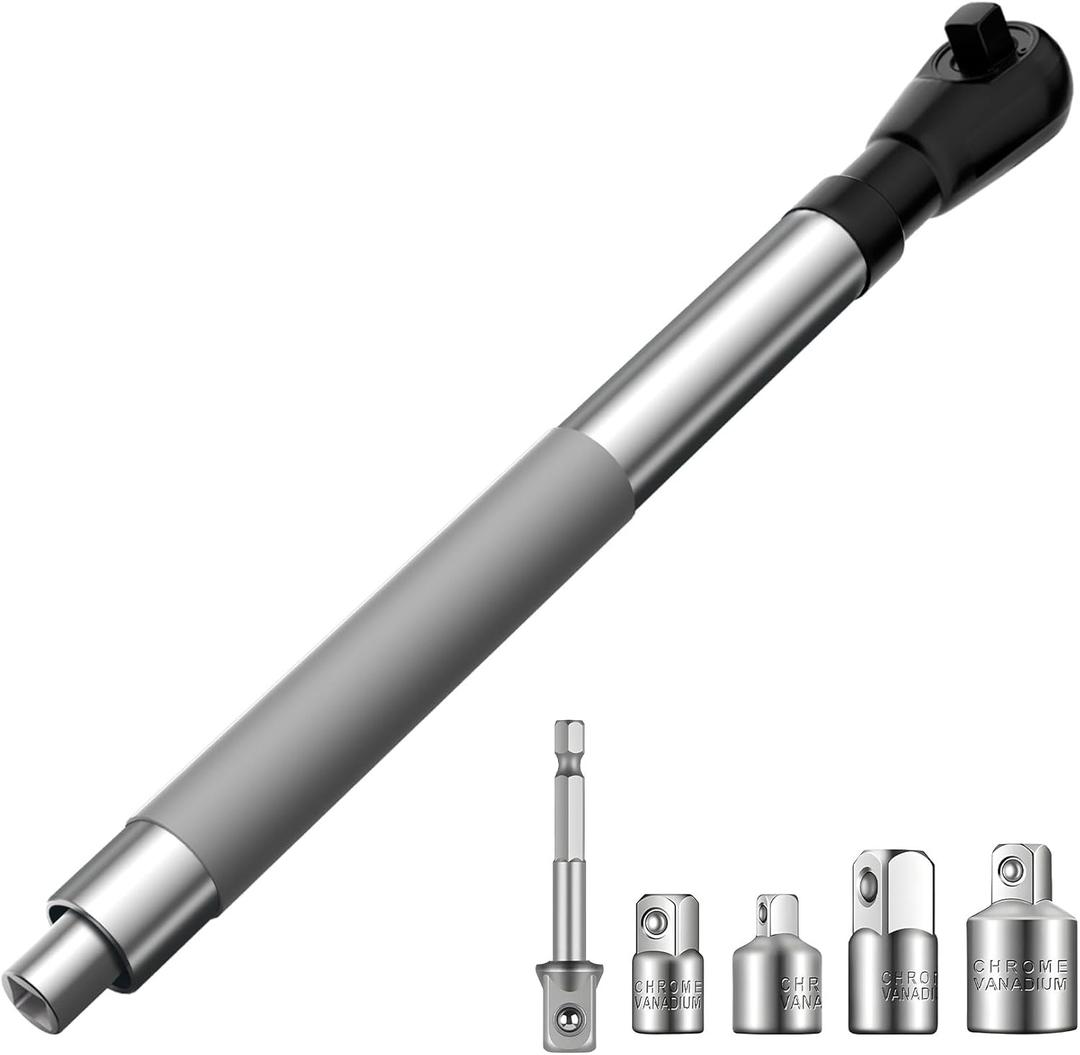 1/2" Offset Extension Wrench Impact for Electric Drill with 3/8" & 1/4" Adapters set, Impact Ratchet Extender for Tight Spaces
