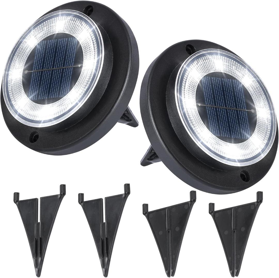 Flacchi Solar Ground Lights - IP68 Waterproof 4 Pack Dual-Purpose Outdoor Garden, Solar Powered Disk Lights for Patio, Yard, Pathway, Walkway, Driveway - Cool White