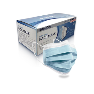 MAGICARE Made in USA Masks - Blue Disposable Face Masks - Medical Grade (ASTM Level 1) - Premium 3 Ply Face Masks Disposable - Comfortable, Soft, Breathable Face Mask for Adults - 50ct Box