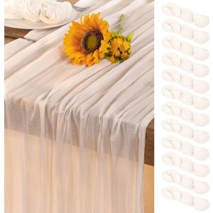 Ivory White Cheesecloth Table Runner 12 Pack Spring Easter Table Runners Boho Gauze 120 Inches White Cheese Cloth Table Decor for Wedding Bridal Baby Shower Parties
