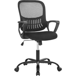 SMUG Office Computer Desk Chair, Ergonomic Mid-Back Mesh Rolling Work Swivel Task Chairs with Wheels, Comfortable Lumbar Support, Comfy Arms for Home, Bedroom, Study, Dorm, Student, Adults (Light Black)