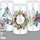 Retisee 3 Pcs Farmhouse Christmas Flameless Candles with Remote Rustic Christmas Battery Operated LED Candles Farmhouse Xmas Decor for Rustic Xmas Holiday Dining Table Bedroom Living Room