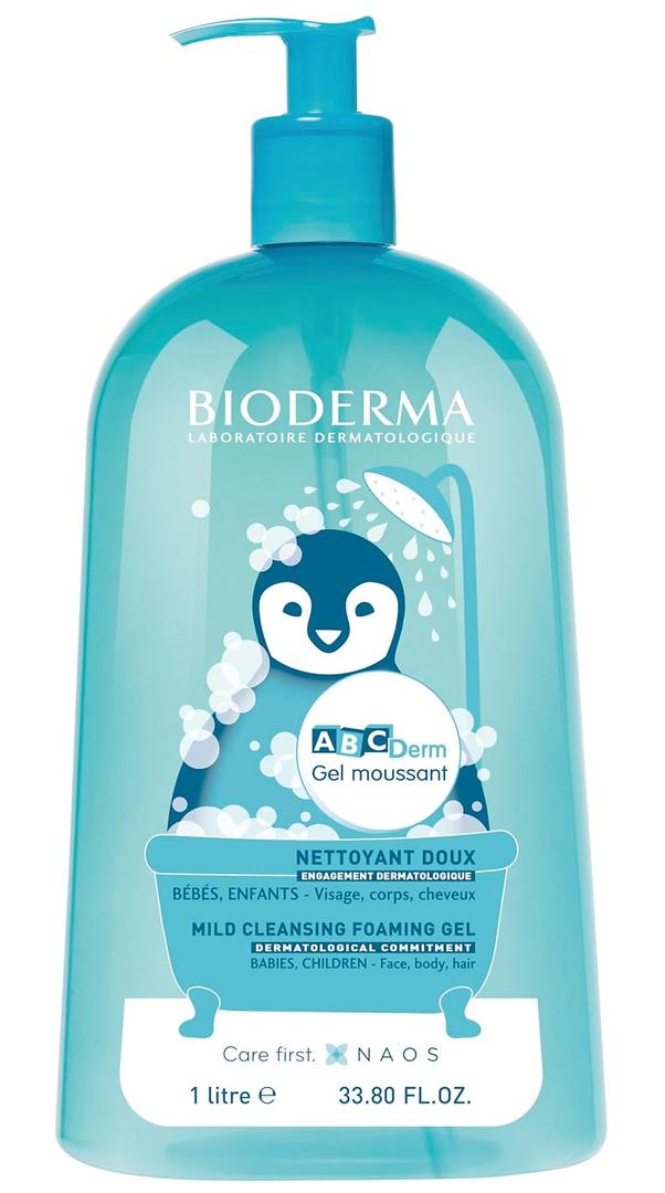 Bioderma ABCDerm Foaming Gel, Gentle Skin Cleanser and Moisturizing Body Wash for Babies and Children, 33.8 Fl Oz
