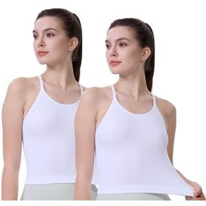 AMRIY Crop Tops for Women Seamless Square Neck Cropped Ribbed Tank Tops 2 Pack Set Long camisolees Spaghetti brami Tops Size XXL