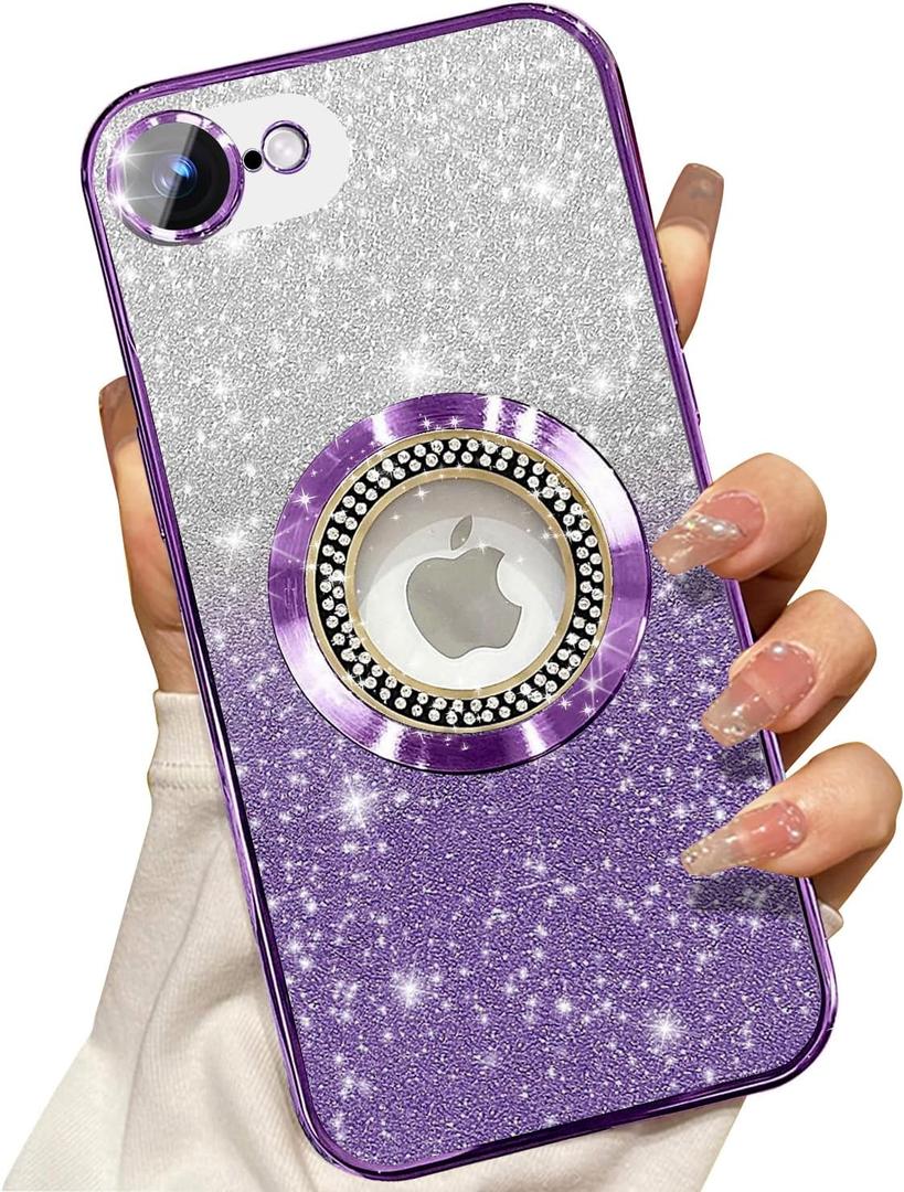 Misscase for iPhone 16e Magnetic Glitter Case Compatible with MagSafe,Full Protection Slim Shockproof Anti-Scratch Case with Camera Lens Protector Logo View Dust-Proof Cover for Women Purple