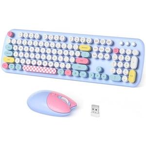 Dilter Wireless Keyboard and Mouse Combo, Full-Sized Typewriter Keyboards, Cute Cat Shaped Wireless Mouse, USB Plug and Play for Windows, Computer, PC, Laptop, Desktop (Blue Colorful)