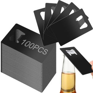 Nuogo 100 Pcs Stainless Steel Card Bottle Openers Bulk Metal Card Beer Openers Groomsmen Wallet Bottle Opener for Wedding Party Bridesmaid Favors Gifts (Black)