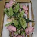 Flower Table Centerpiece - Dining Table Centerpiece Decor Set of 3 Fake Peonies in Ceramic Vases & Wood Tray Modern for Kitchen Island Living Room Coffee Table Home Decor (Dusty Pink)