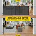 Reinforced 42 Tall x 130 Extra Wide Retractable Baby Gates Extra Tall Pet Gate for Wide Openings Long Dog gate with Rods to Prevent Crawling Through, Dog Gates for Doorways Indoor Outdoor, Black