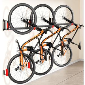 3-Pack Swivel Bike Rack Wall Mount, Bike Hangers for Garage, Space-Saving Vertical Bike Holder, Holds up to 77 lbs, Bicycle Wall Hanger Storage, No Heavy Lifting Required Indoor Hanging Bike Rack-Red