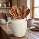 Potchen Rustic Kitchen Utensil Holder with Handle,7.48" H Ceramic Vintage Utensil Crock for Countertop, Farmhouse Kitchen Decoration Ceramic Pot for Spatulas Spoons Tongs(Novelty,Antique Cream)