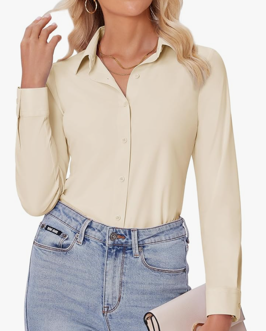 Button Down Shirts for Women Slim fit Long Sleeve Stretch Dress Shirts Work Shirt Wrinkle Free Office Blouses Size, Extra Large 