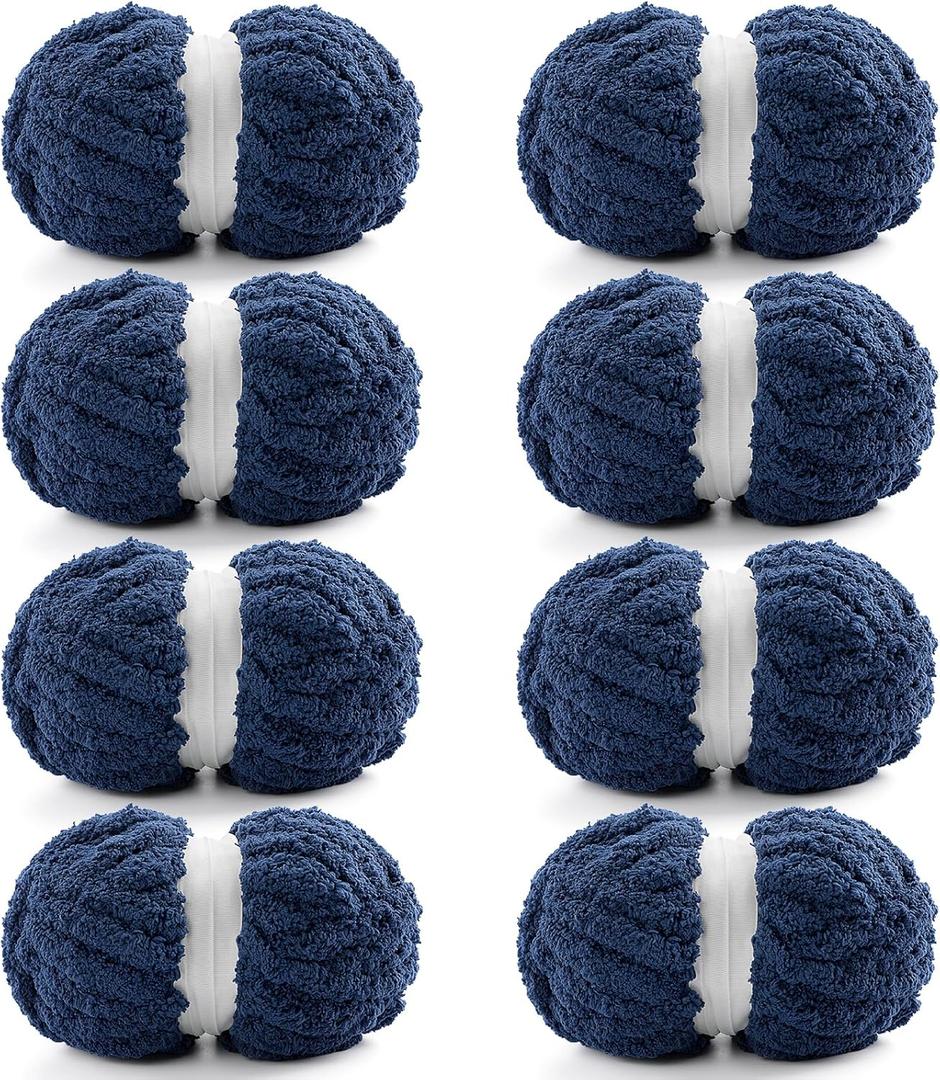 8 Pack Chunky Yarn for Crocheting, Blanket Thick Chenille for Hand Knitting, Soft Chunky for Crochet - 28 Yds 7.7 Oz Each Skein (Navy Blue)