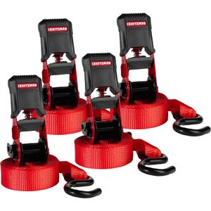 CRAFTSMAN CMXAZBS15004 Black/Red 1" x 12' Ratchet Tie Down Straps - Light/Mid-Weight Duty (1500 lb Break Strength), 4 Pack