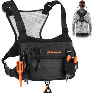 KastKing Bait Boss Water-Resistant Fishing Chest Pack With EVA Zip-Down Workstation, MOLLE Storage, Adjustable Chest Straps