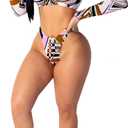 SIAEAMRG Long Sleeve Swimsuit for Women, 2 Pieces Sexy High Waisted Triangle Bikini Bathing Suits, 3D Print Tankini Swimwear (16-18)