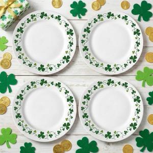 Hushee 6 Pcs St. Patrick's Day Ceramic Shamrock Plates 6 Inch Irish Dessert Platter Serving Plate Clover Leaf Salad Dishes Tableware for St. Patrick's Celebration, Dinner Party, Gift (Stylish) (green, white)