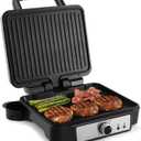 MONXOOK Panini Press Sandwich Maker, 4 Slices Panini Grill Non-Stick Coated Plates, Panini Makers with Temperature Control, Opens 180 Degrees, Removable Drip Tray, 1400W, Stainless Steel