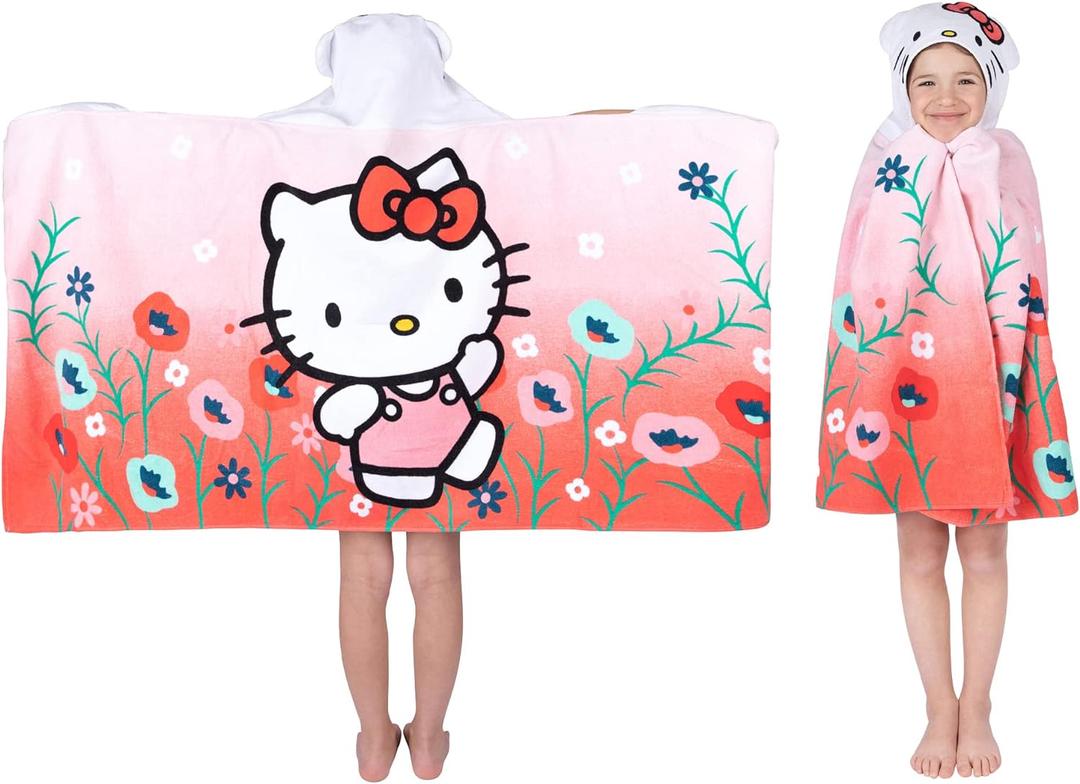 Hello Kitty Bath/Pool/Beach Soft Cotton Terry Hooded Towel Wrap, 24 in x 50 in, By Franco Kids