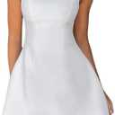 ABYOVRT Women Sexy Backless Mini Dress Sleeveless Open Back A Line Formal College Graduation Dress M/L