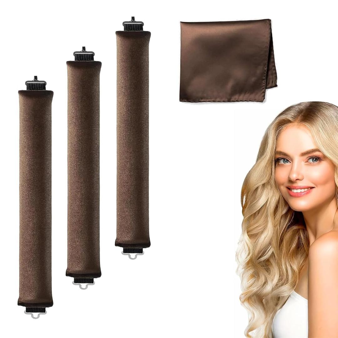2 x Heatless Hair Curler Overnight Curl Rods for All Hair Types, Healthy and Stylish Heatless Curling Set jumbo heatless hair curler to sleep in Heatless Hair Curlers (Brown, Medium)