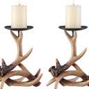 Antler Candlestick Holder, Deer Candlestick Holders Premium Candle Holder for Wedding Dinning Party, Candle Stand for 3.3 inch Thick Candles Color Rustic Brown(2 PCS)